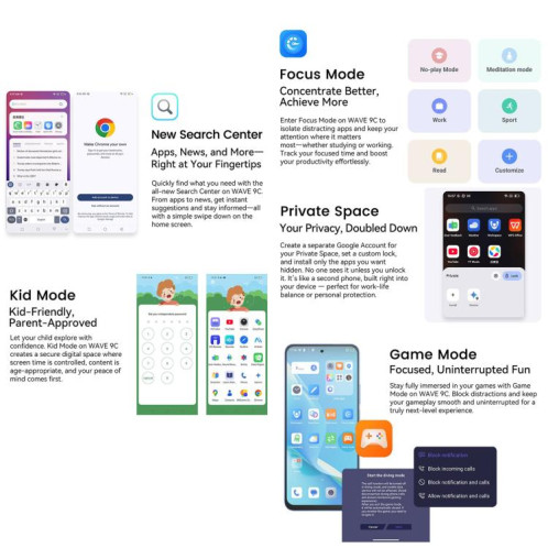  Blackview WAVE 9C, 4 Go + 64 Go, 6,56 pouces, Android 15, Unisoc T603 SC9863A Octa Core, réseau : 4G, OTG (bleu) SB979L293-020